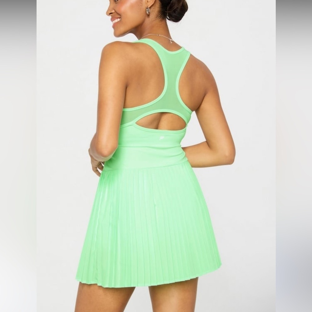 Fabletics Vibrant Pleated Active Mini 
Dress in Sugared Lime Green